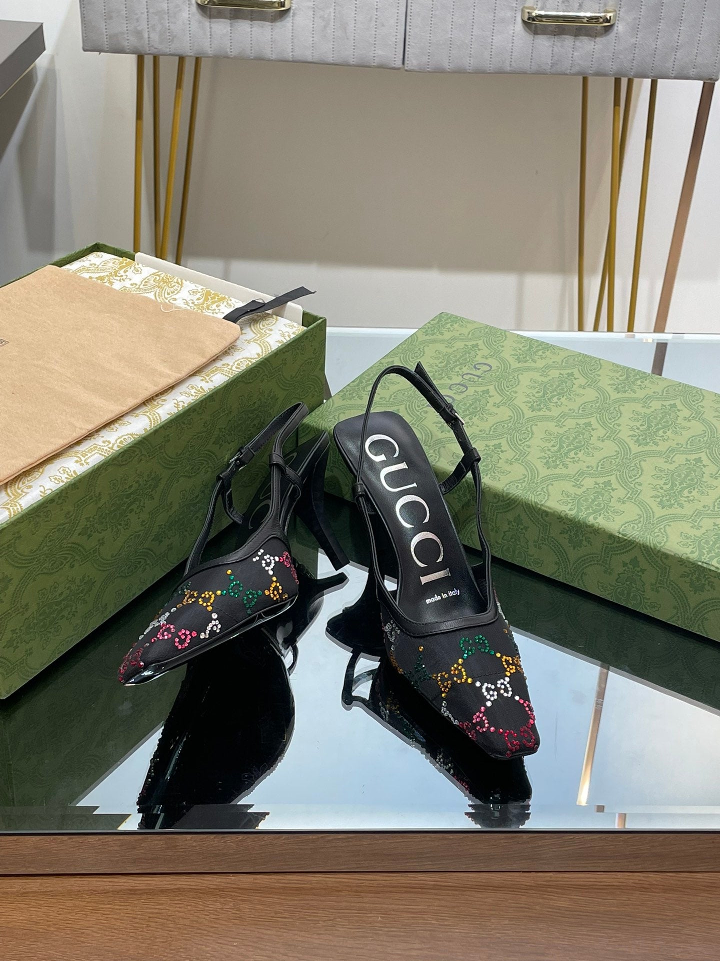 GUCCI - Square Toe Crystal Rhinestone Pumps