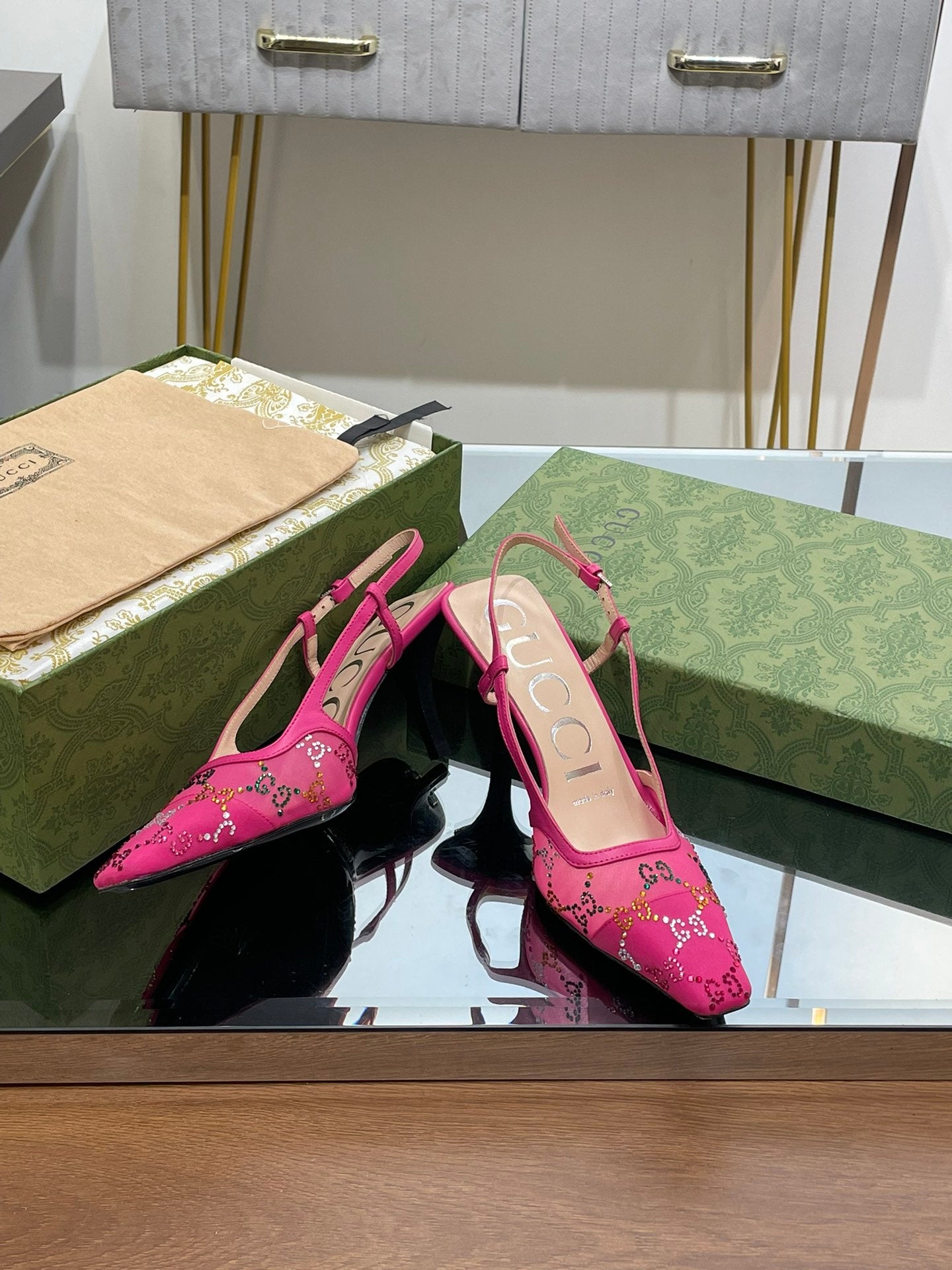 GUCCI - Square Toe Crystal Rhinestone Pumps