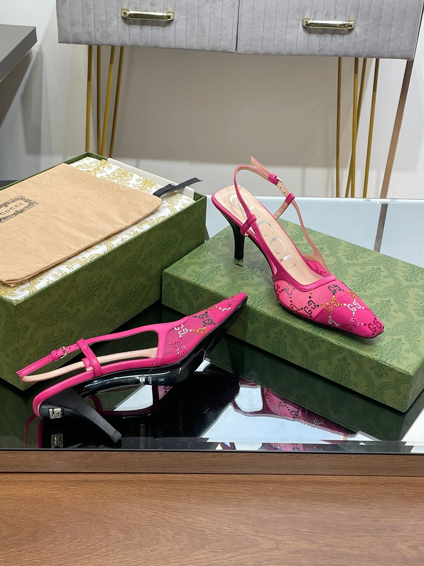 GUCCI - Square Toe Crystal Rhinestone Pumps
