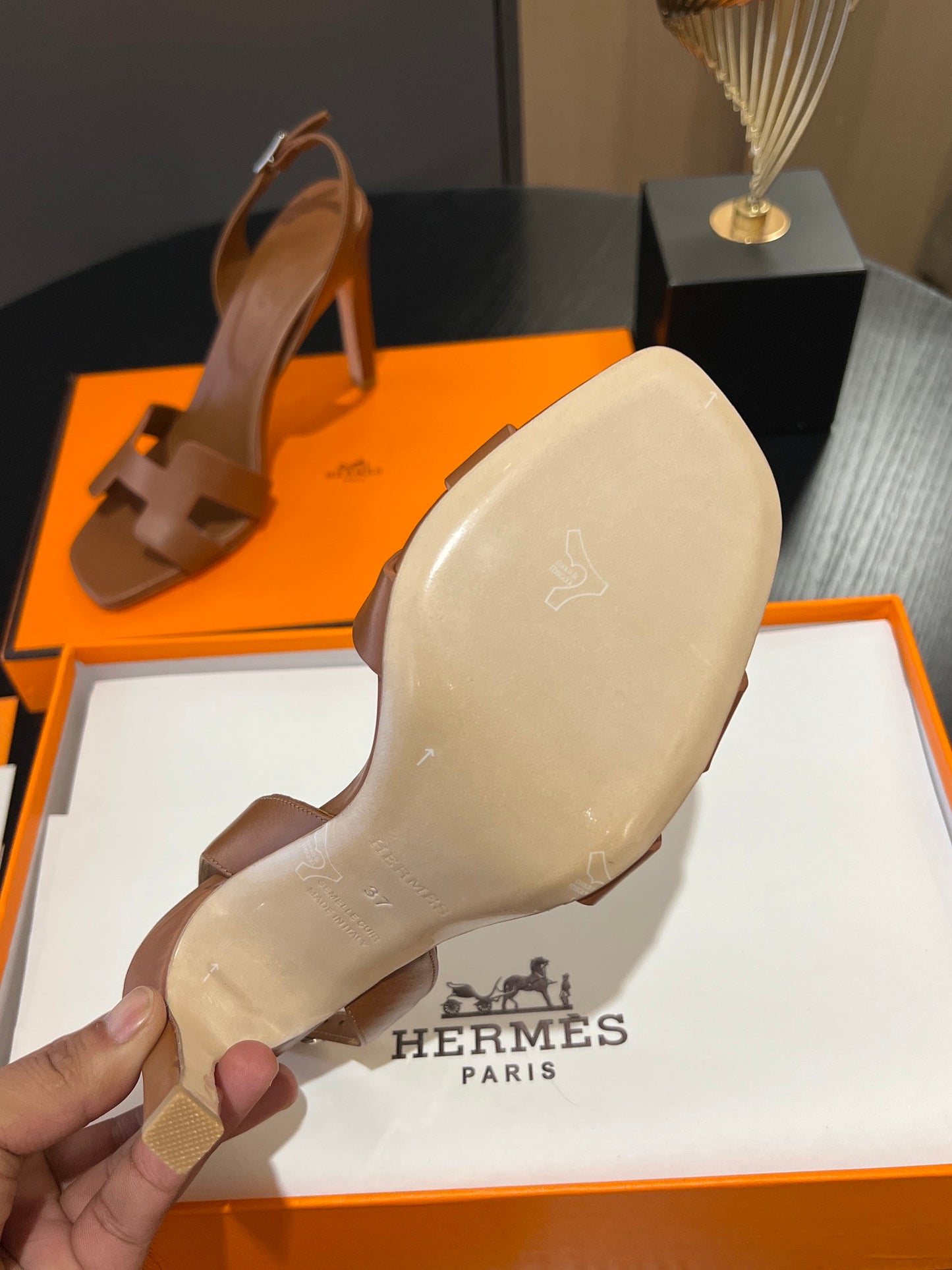 HERMES - Honey Color Slingback high heel Sandal