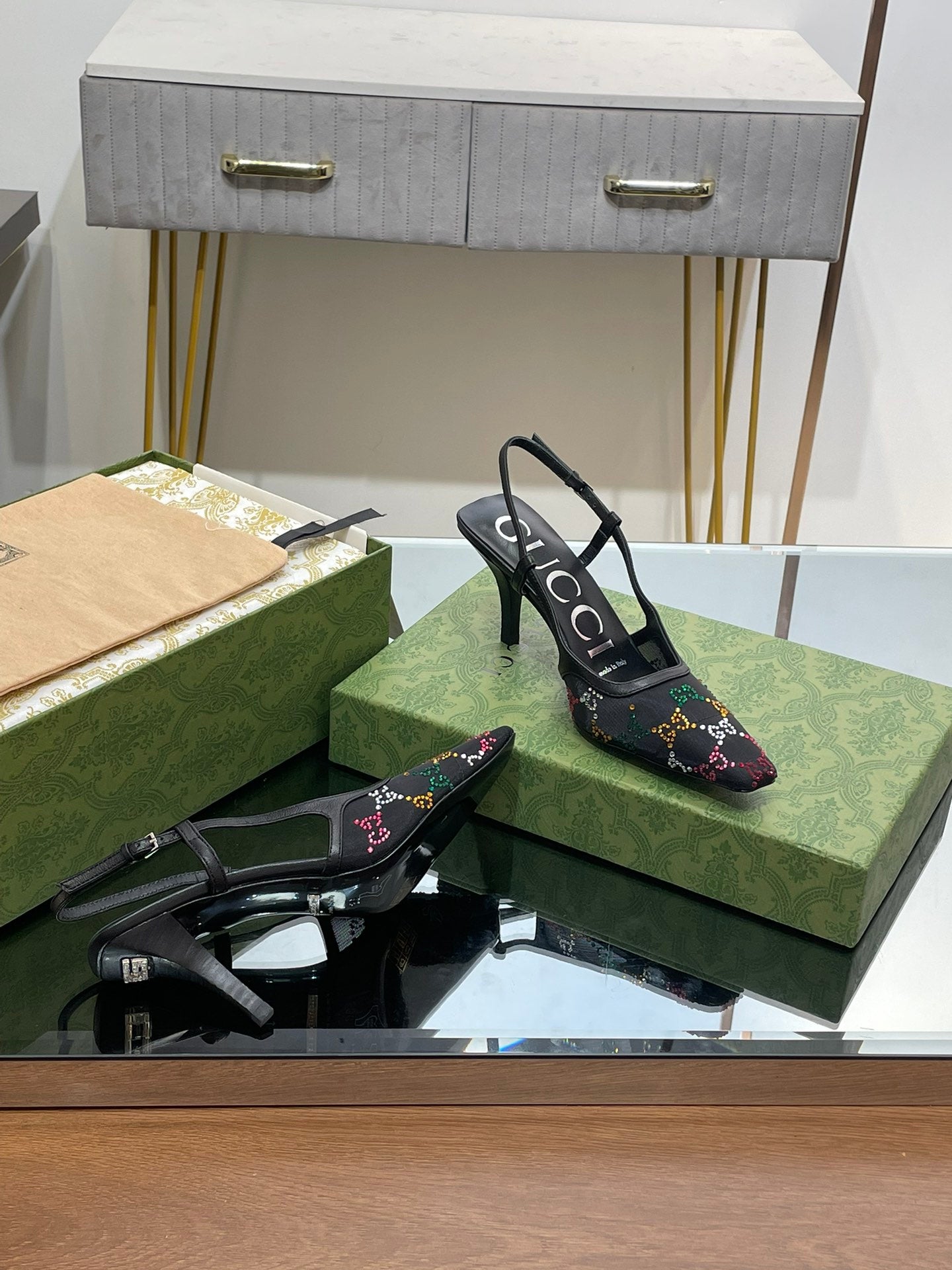 GUCCI - Square Toe Crystal Rhinestone Pumps