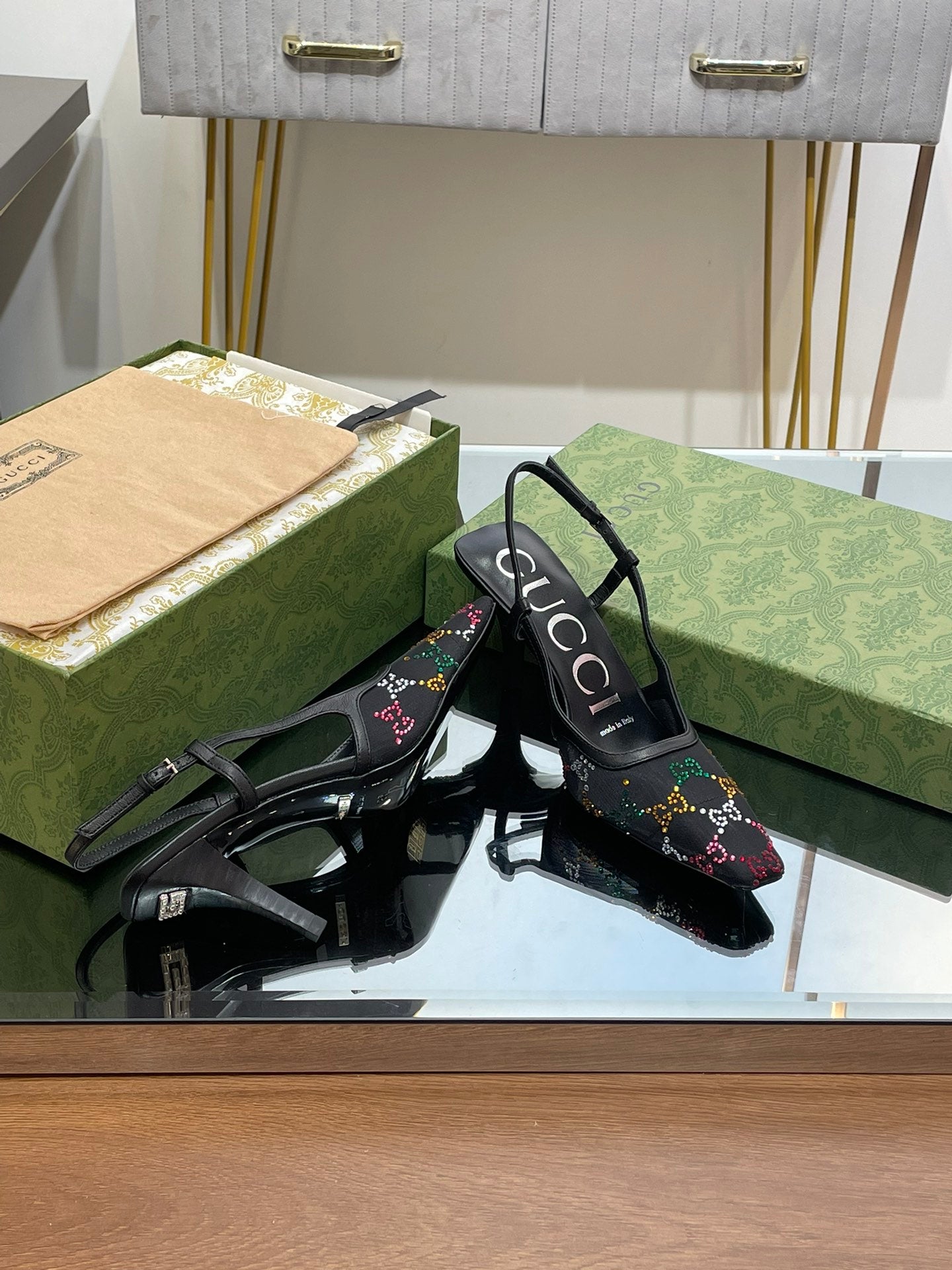 GUCCI - Square Toe Crystal Rhinestone Pumps
