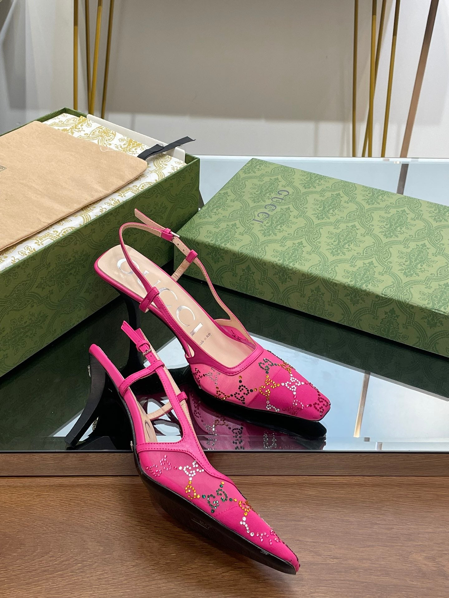 GUCCI - Square Toe Crystal Rhinestone Pumps