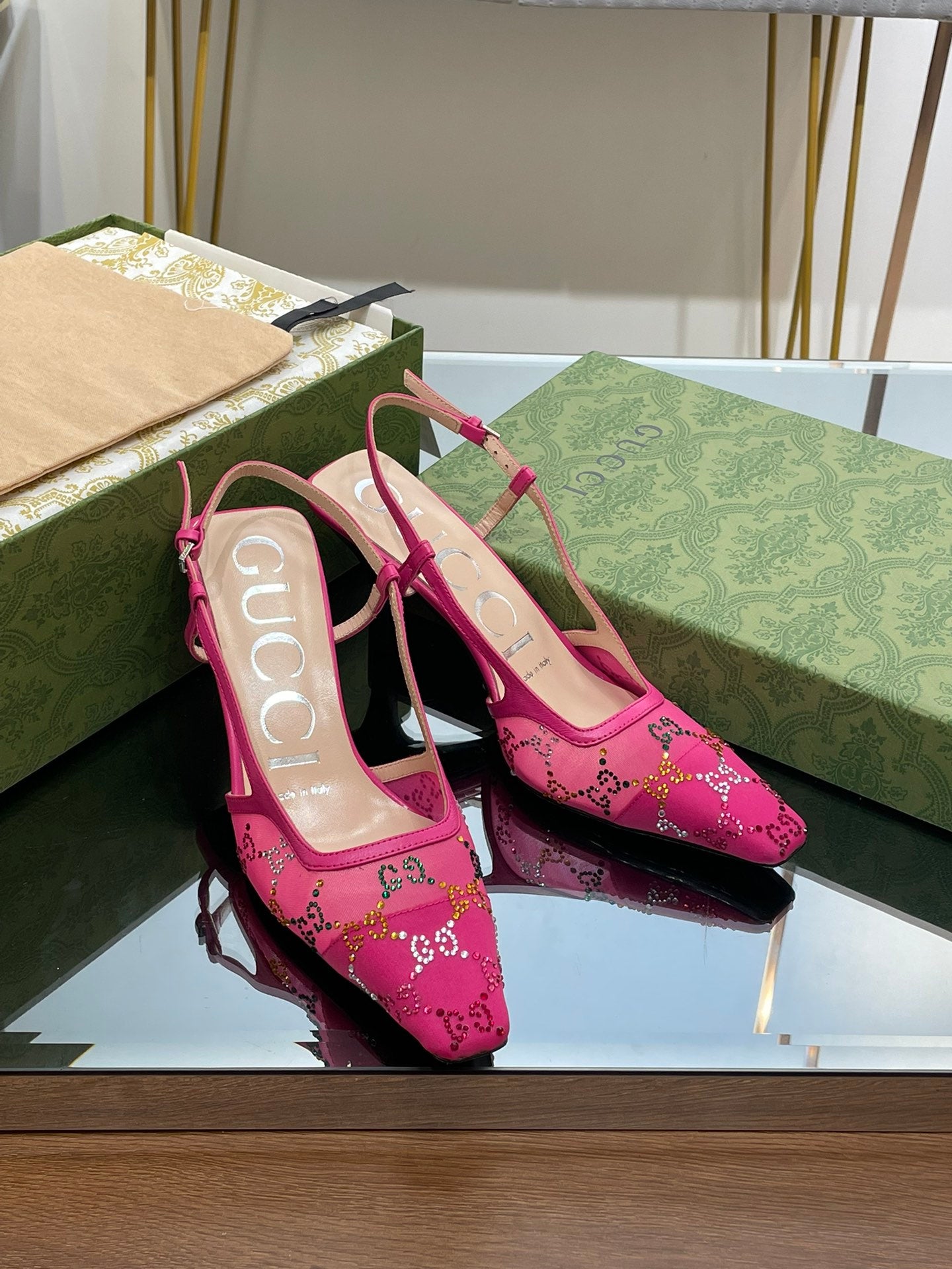 GUCCI - Square Toe Crystal Rhinestone Pumps