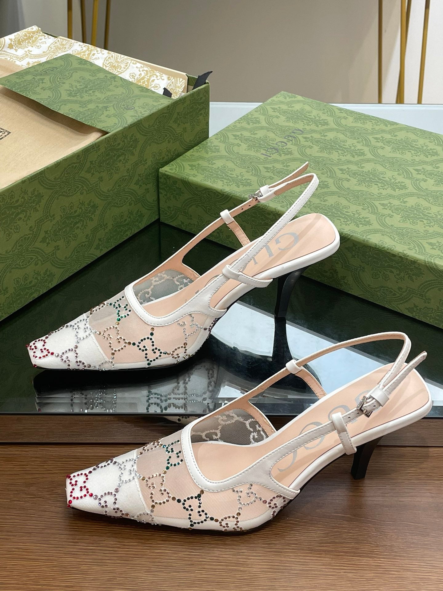 GUCCI - Square Toe Crystal Rhinestone Pumps