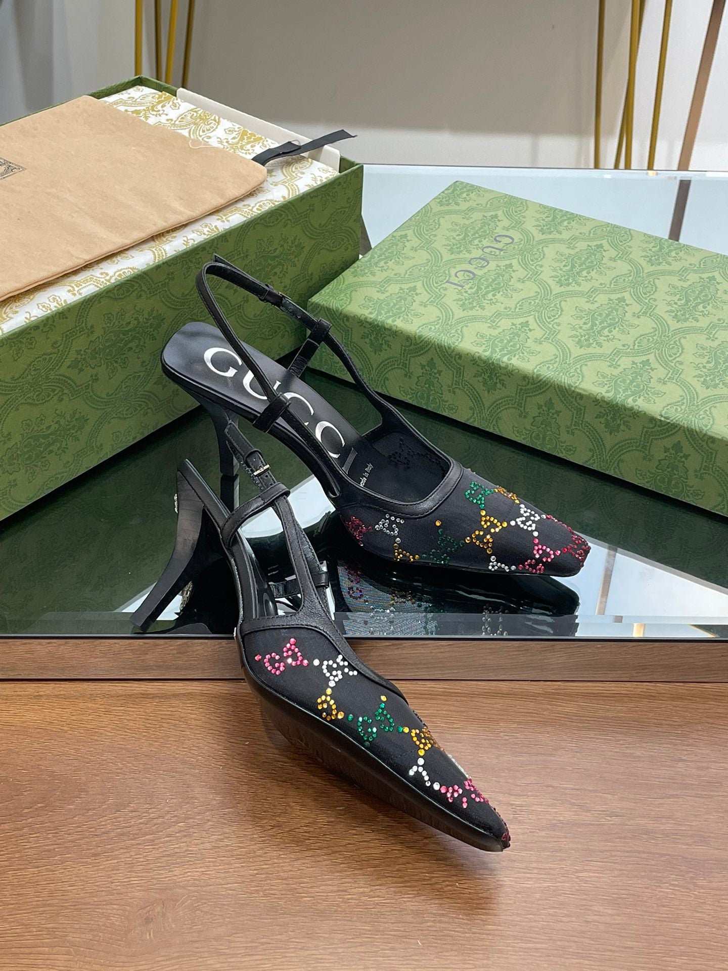 GUCCI - Square Toe Crystal Rhinestone Pumps
