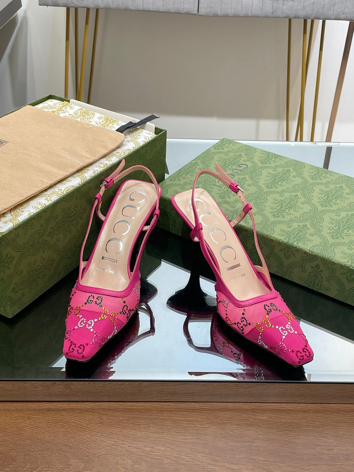 GUCCI - Square Toe Crystal Rhinestone Pumps