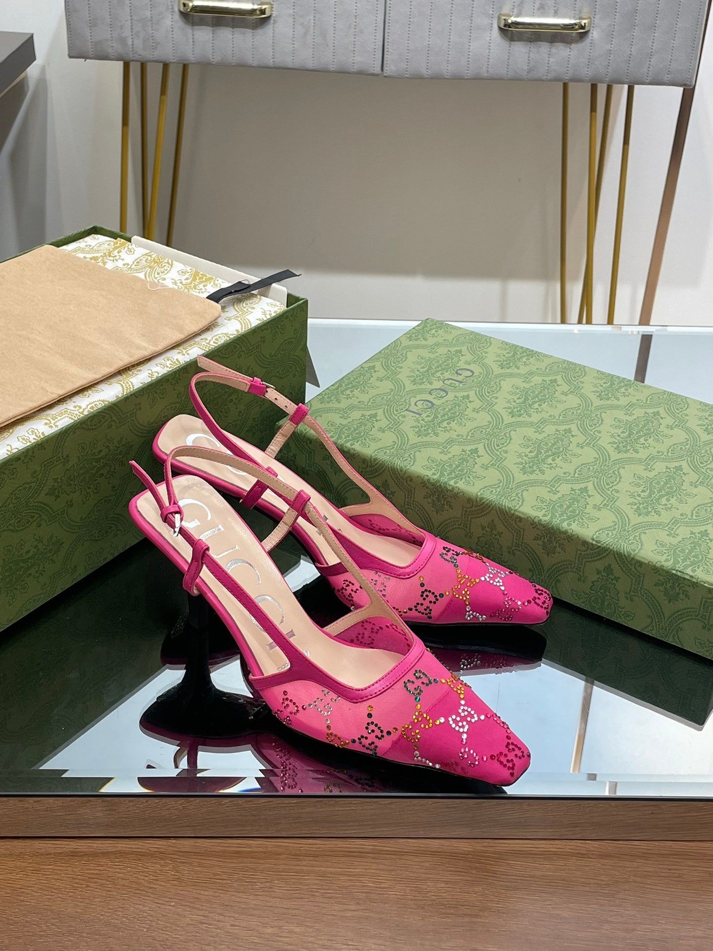 GUCCI - Square Toe Crystal Rhinestone Pumps
