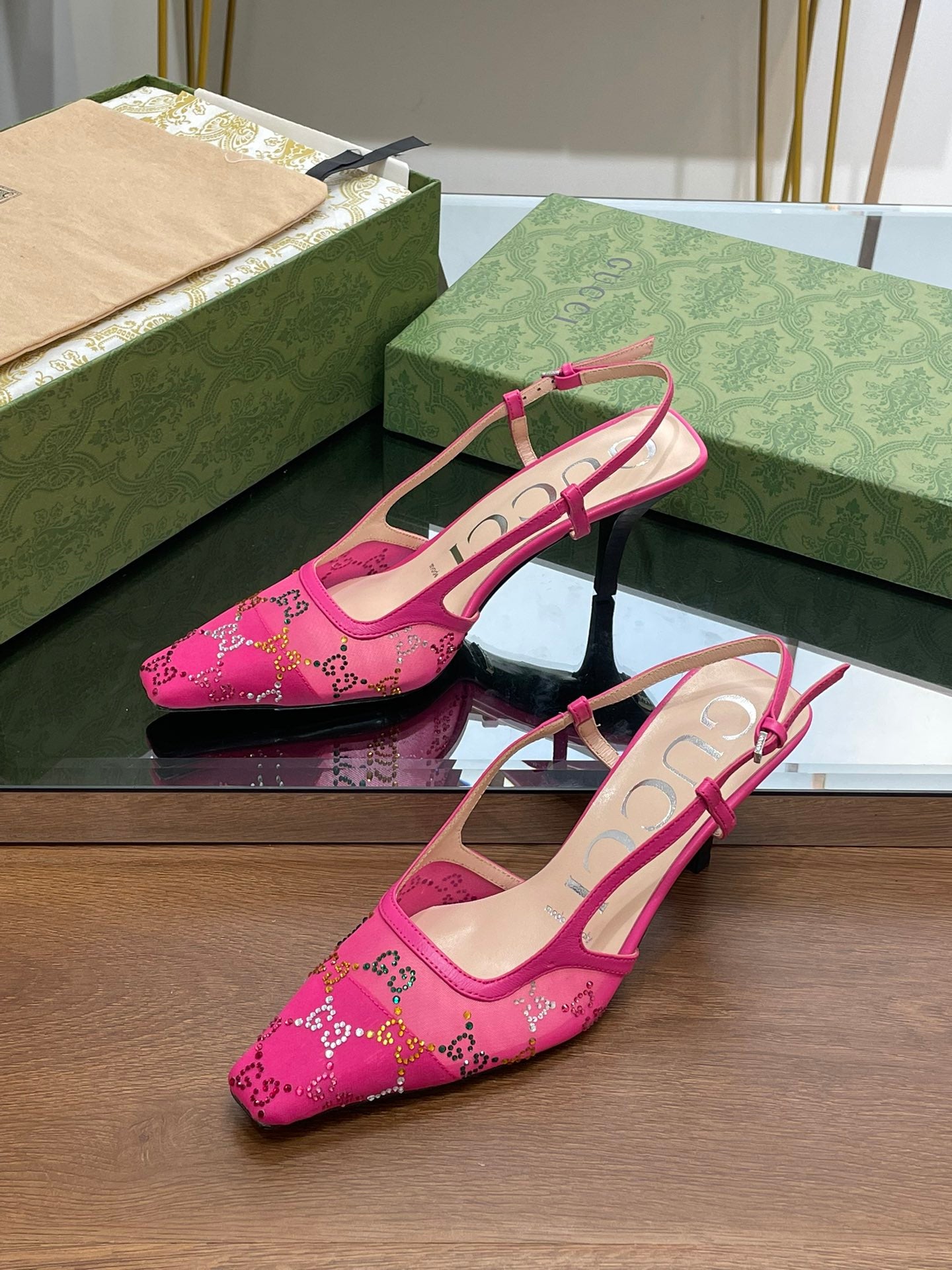 GUCCI - Square Toe Crystal Rhinestone Pumps