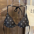 ALEXANDER WANG - Women's Black Crystal Logo Bikini Top