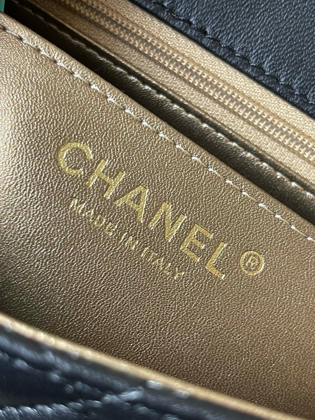 CHANE - 24K Black Lambskin Pearl Crush Rectangular Mini Classic Flap