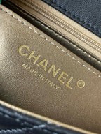 CHANE - 24K Black Lambskin Pearl Crush Rectangular Mini Classic Flap