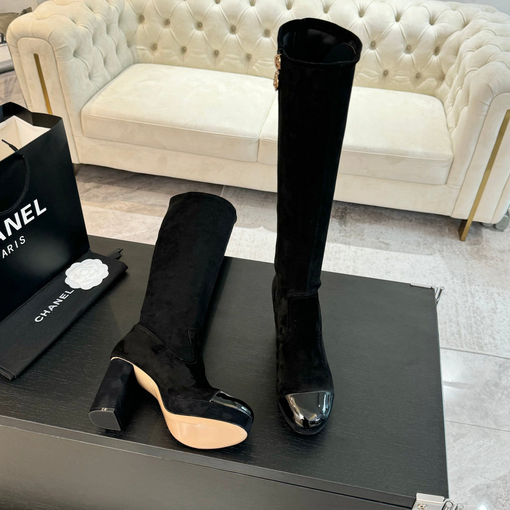 CHANEL - Block Heel Knee-High Boots