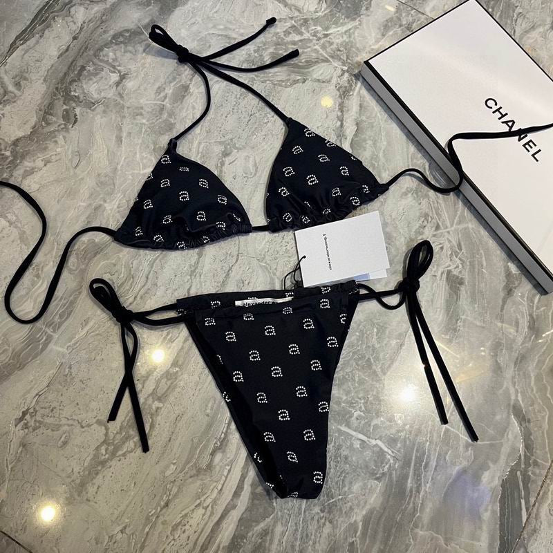 ALEXANDER WANG - Women's Black Crystal Logo Bikini Top