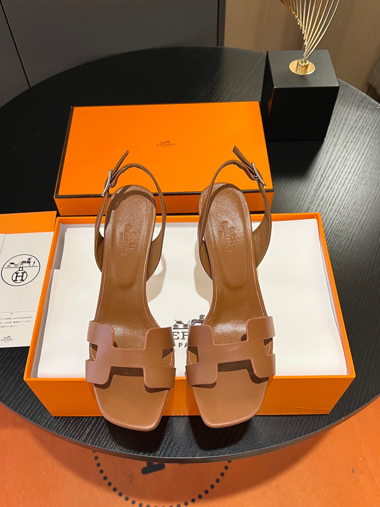 HERMES - Honey Color Slingback high heel Sandal