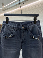 GUCCI - cotton denim pants with horsebit