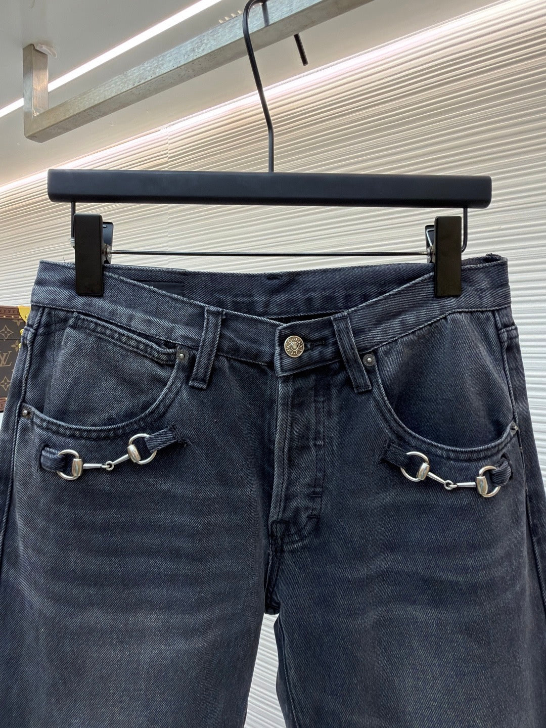 GUCCI - cotton denim pants with horsebit