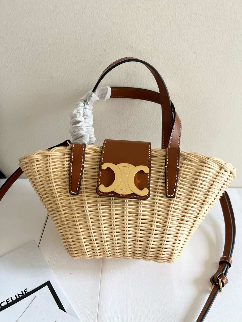 CELINE - TEEN COUFFIN IN WICKER AND NATURAL CALFSKIN