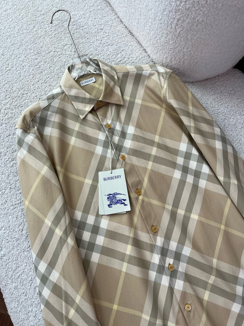 BURBERRY - Slim Fit Check Cotton Poplin Shirt