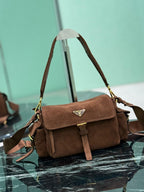 PRADA - Explore medium suede shoulder bag with flap