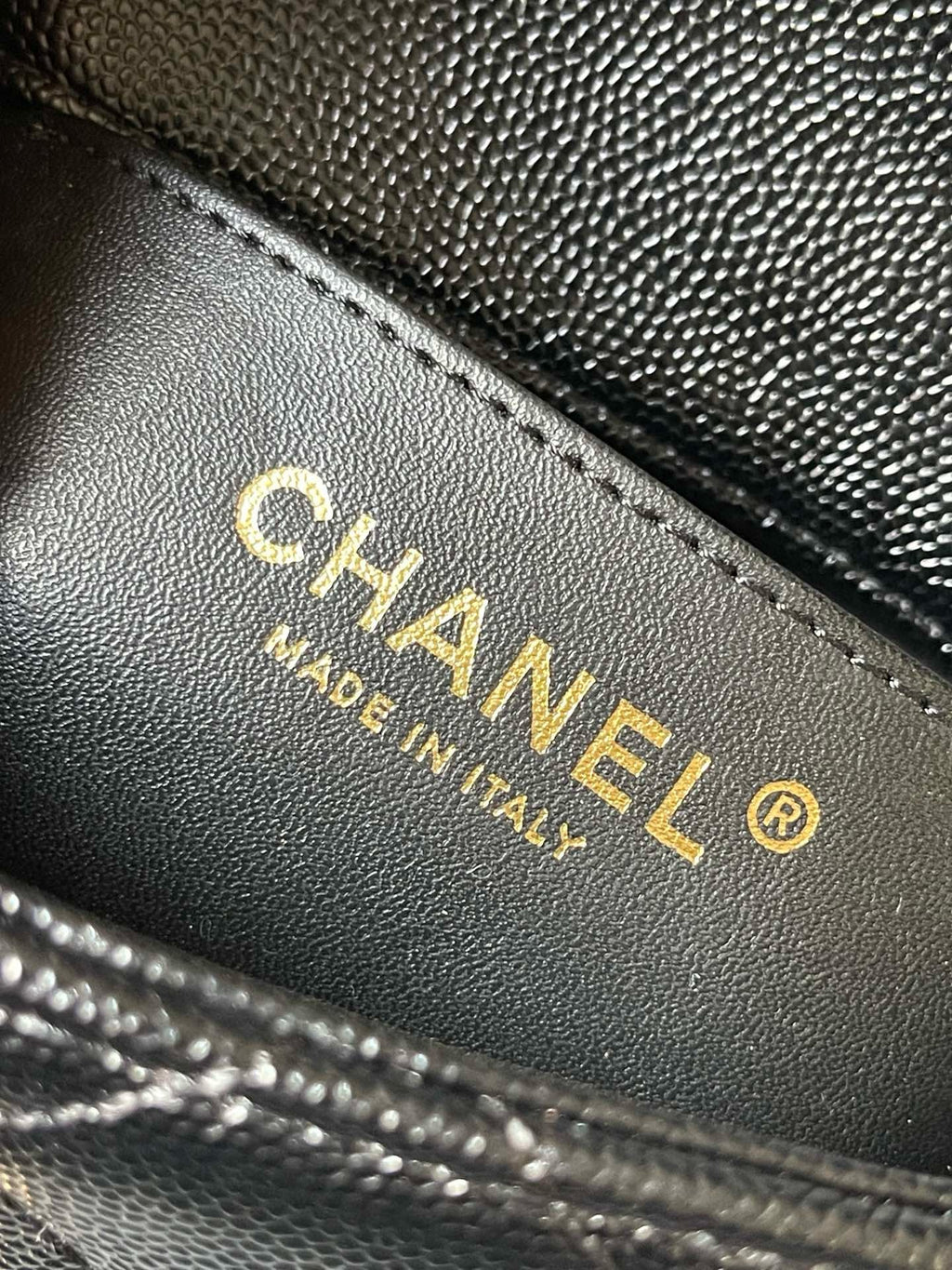 CHANE - Caviar Quilted Sweetheart Rectangular Flap Black