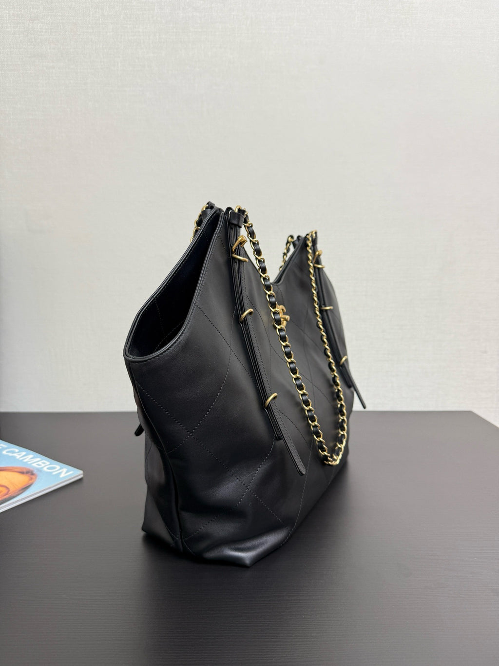 CHANEL - Shopping Bag Black Calfskin Antique Gold Hardware