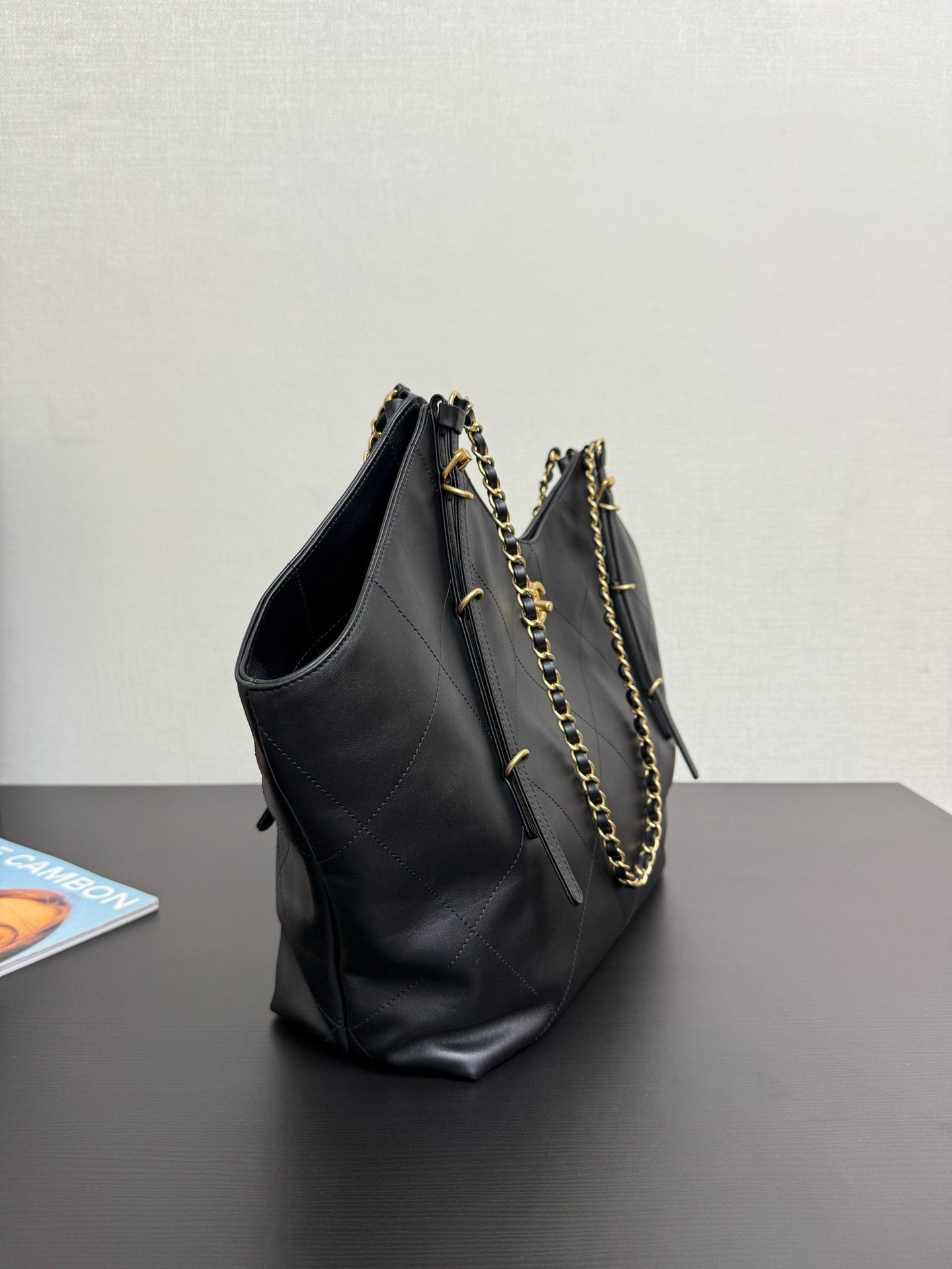 CHANEL - Shopping Bag Black Calfskin Antique Gold Hardware