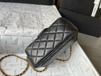 CHANE - 24K Black Lambskin Pearl Crush Rectangular Mini Classic Flap