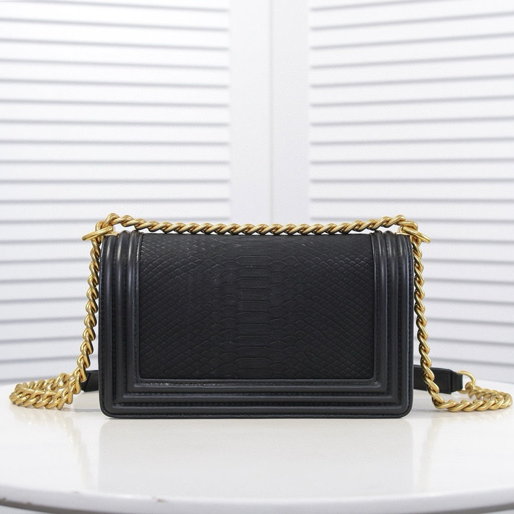 CHANEL - Exotics Small Boy Bag Black Python Molurus Leather