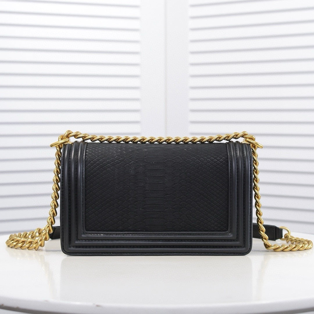 CHANEL - Exotics Small Boy Bag Black Python Molurus Leather