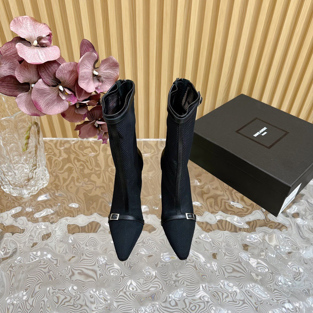 SAINT LAURENT - Oxalis Mesh Pointed Boots