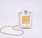CHANEL - Chanel Clear/Gold Plexiglass Perfume Bottle Evening Bag