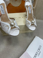 JIMMY CHOO - Women’s Ivory Floral Lace Sandals with Pearl