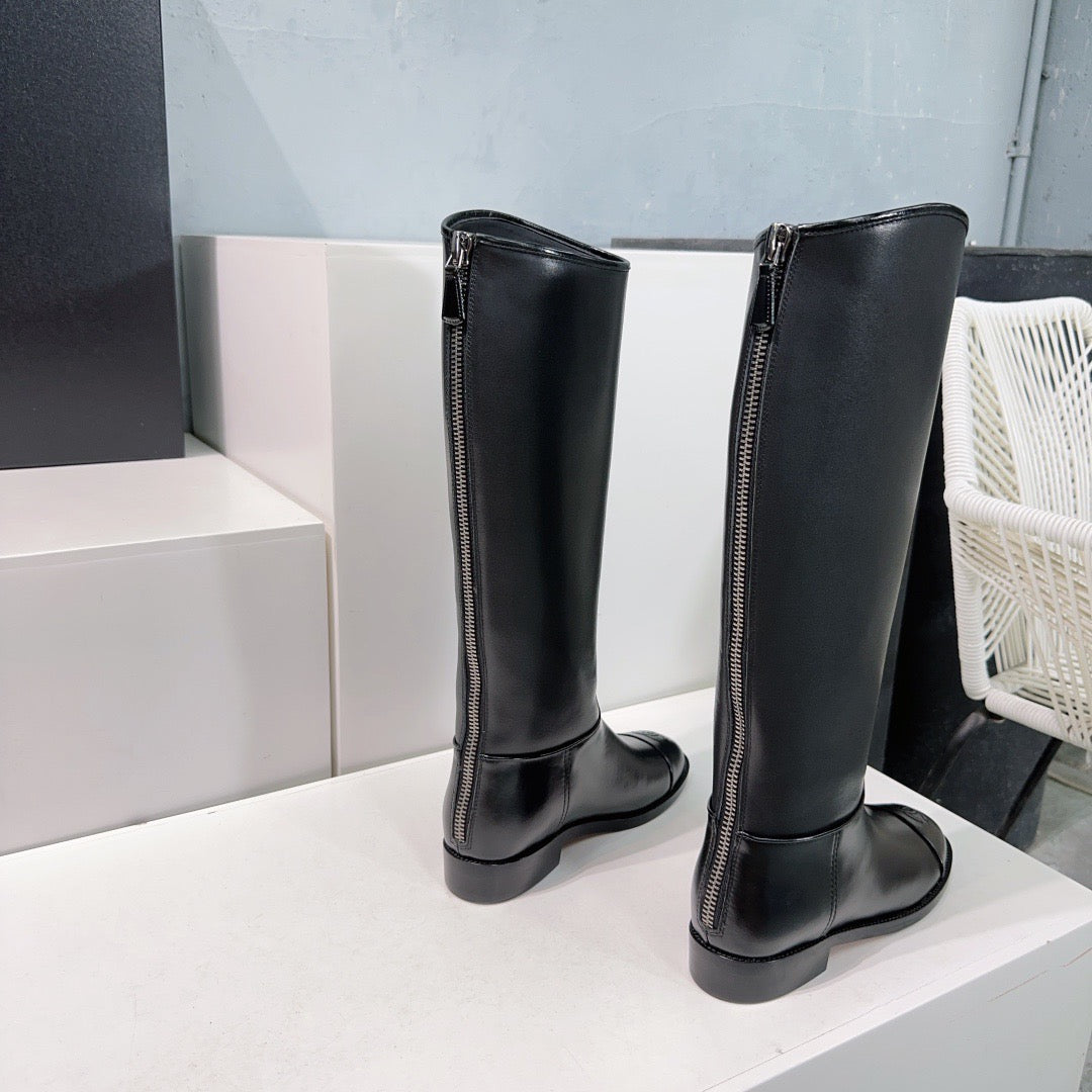 CHANEL - Chanel Calfskin Cap Toe CC Riding Boots