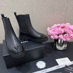 CHANEL - Crumpled Calfskin Patent Cap Toe Short Boots