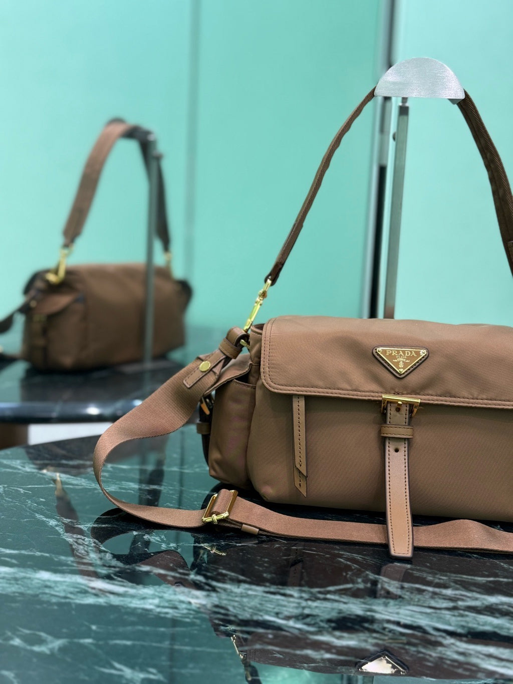 PRADA - Explore medium suede shoulder bag with flap
