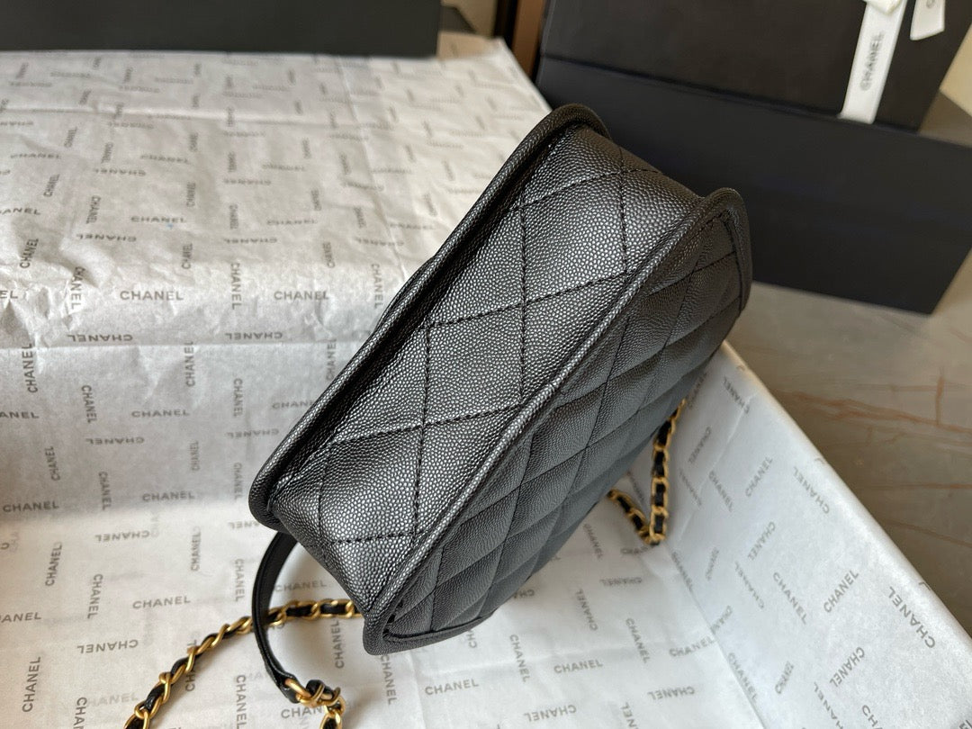 CHANE - School Memory Top Handle Flap Bag Quilted Caviar Small