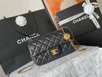CHANEL - 24K Black Lambskin Pearl Crush Rectangular Classic Flap