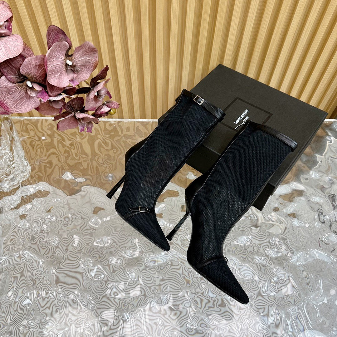 SAINT LAURENT - Oxalis Mesh Pointed Boots
