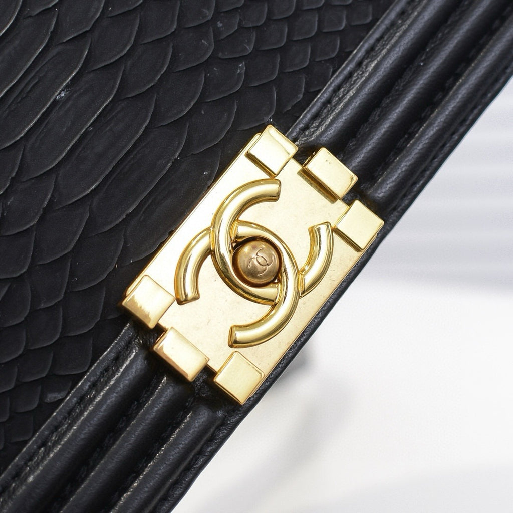 CHANEL - Exotics Small Boy Bag Black Python Molurus Leather