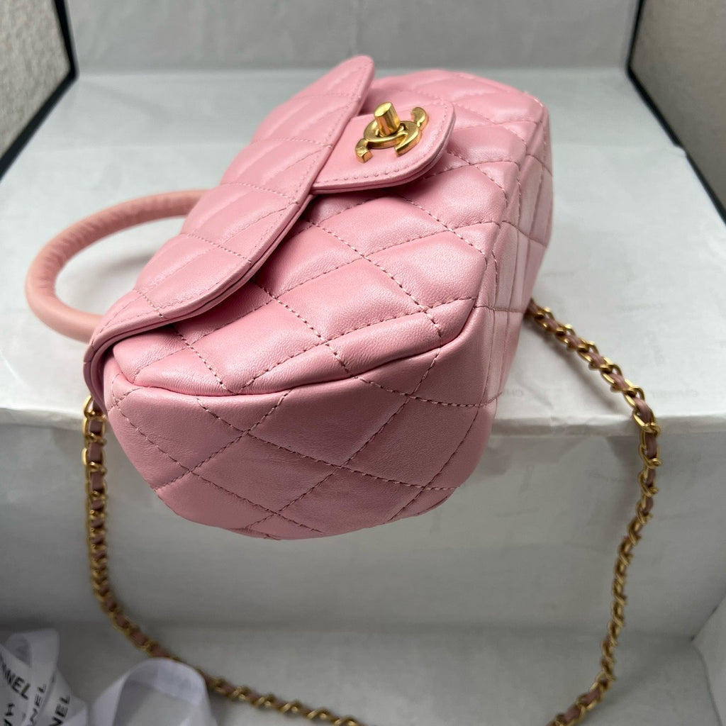 CHANEL - Lambskin Quilted Mini Top Handle Rectangular Flap Pink