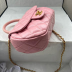 CHANEL - Lambskin Quilted Mini Top Handle Rectangular Flap Pink