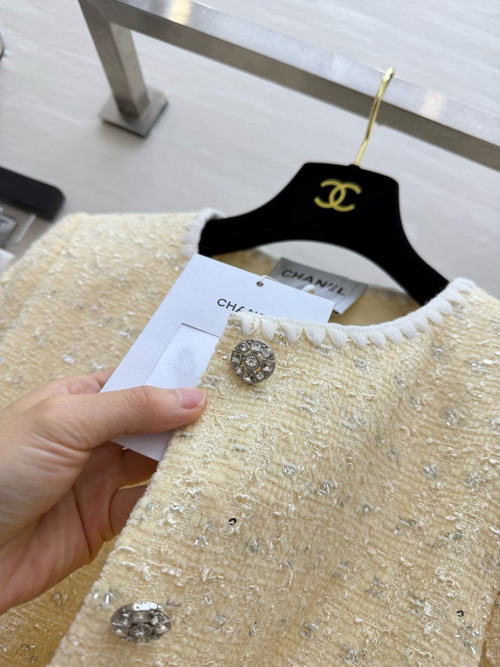 CHANEL - Chanel Light Yellow Tweed Jacket and Dress Set