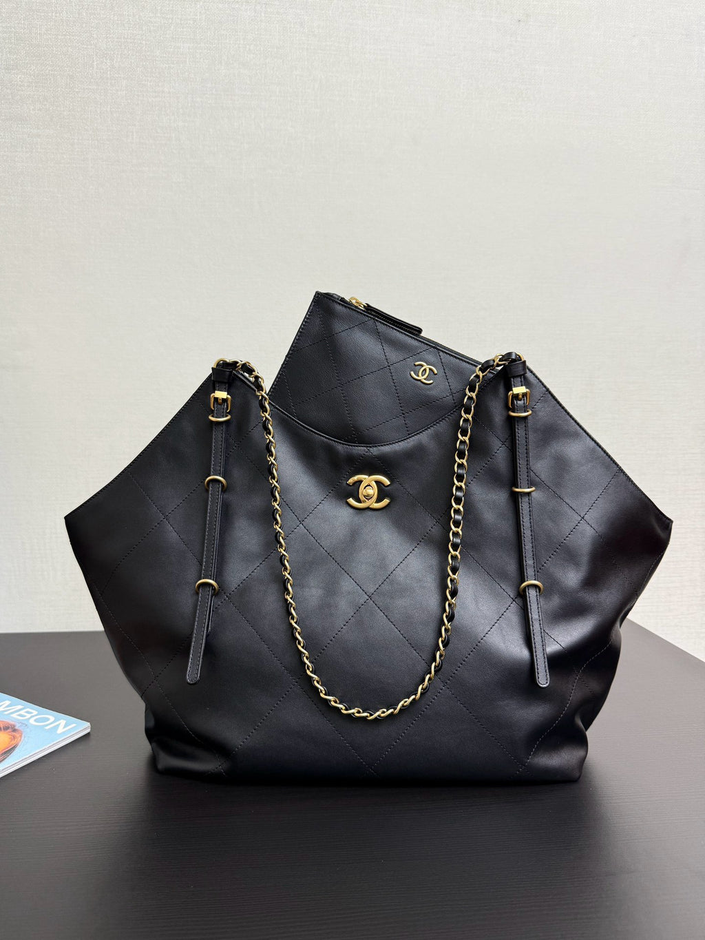CHANEL - Shopping Bag Black Calfskin Antique Gold Hardware