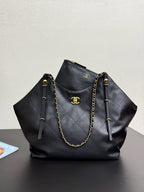 CHANEL - Shopping Bag Black Calfskin Antique Gold Hardware