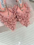 JIMMY CHOO - Mesh Pumps with Petal Embroidery and Crystal Chain