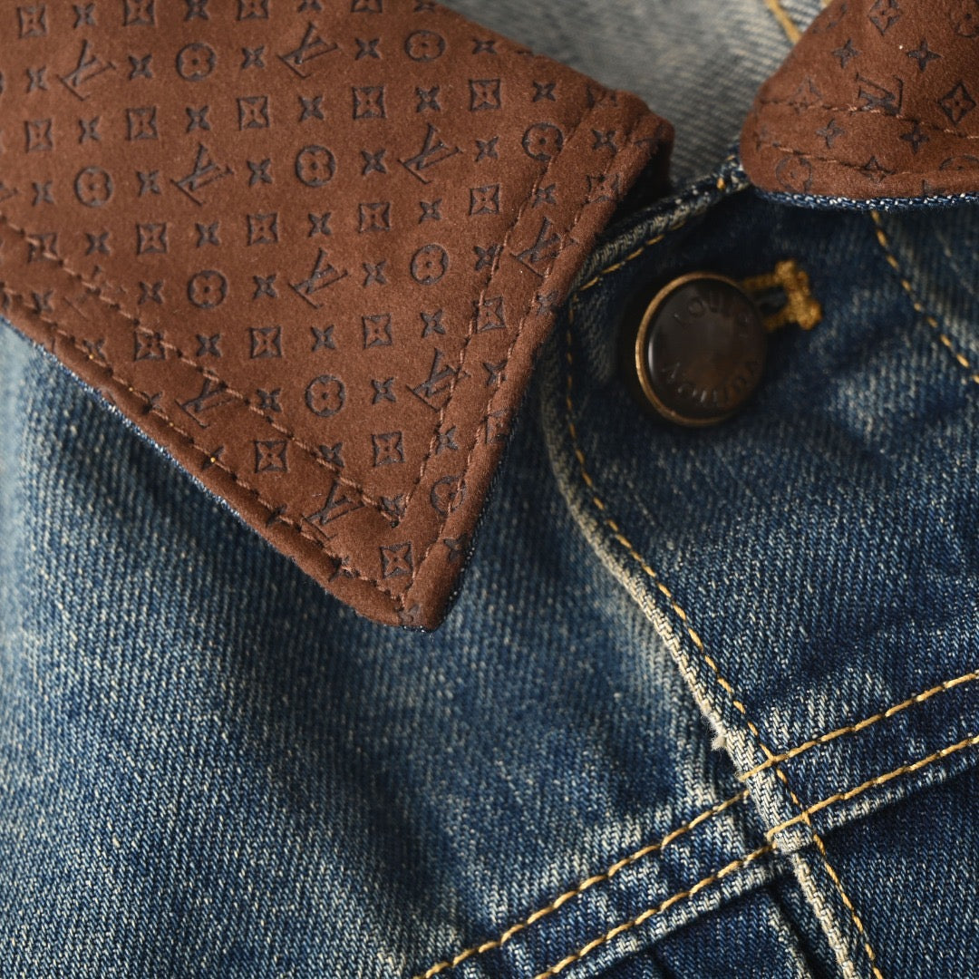 LOUIS VUITTON - Leather-Trim Cropped Denim Jacket