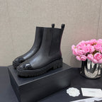 CHANEL - Crumpled Calfskin Patent Cap Toe Short Boots