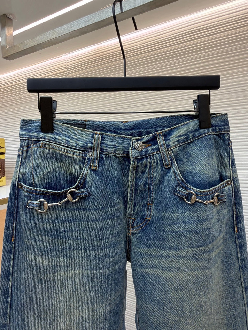 GUCCI - cotton denim pants with horsebit