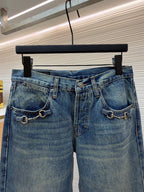 GUCCI - cotton denim pants with horsebit